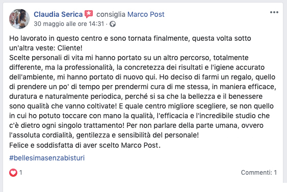 Recensione cliente Marco Post